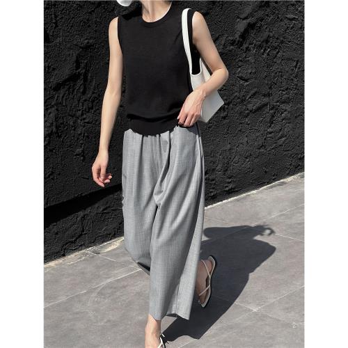 (免運)上谷元節 春夏新品薄款精紡純羊絨基礎色簡約寬松圓領背心女