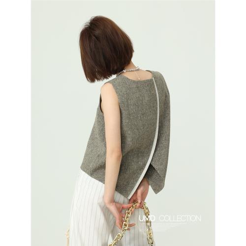 (免運)UMD◆"燕尾馬夾"_無袖簡約時髦撞色寬松圓領設計感背心坎肩馬甲女