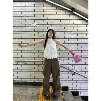 (免運)FENNISTUDIO千禧 原創露肩掛脖背心女設計感小眾抽繩收腰無袖上衣