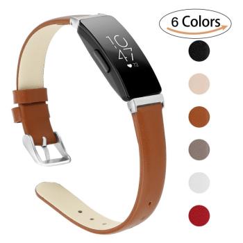 Fitbit Inspire HR手環腕帶 Inspire 純色真皮表帶皮帶金屬頭粒