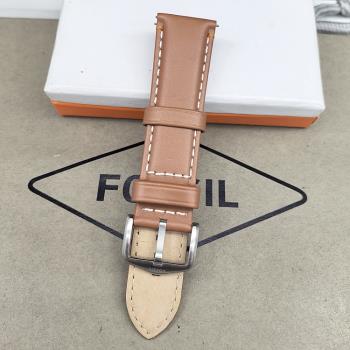 FOSSIL真皮表帶棕色銀扣22MM針扣快拆適配FS4918FS5060男表配件