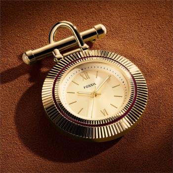 fossil Scarlette 化石男女三針金色不銹鋼手錶胸針