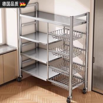德國不銹鋼廚房置物架菜籃子落地多功能微波爐鍋具收納架零食架子