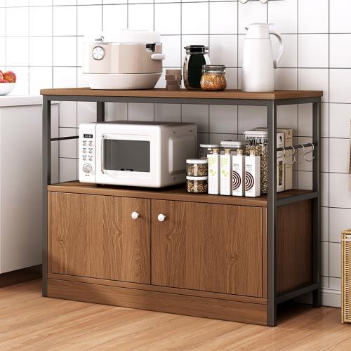 長80/120/140cm廚房收納置物架微波爐烤箱儲物柜蔬菜鍋具收納架