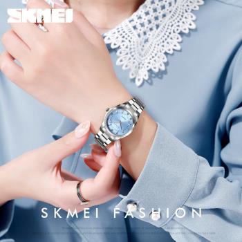 skmei時刻美女士不銹鋼腕錶時尚防水石英錶小眾女表手錶