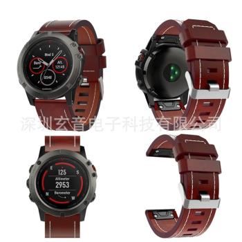 適用佳明Garmin Fenix7x/5X快拆車線真皮表帶fenix 6x皮質表帶