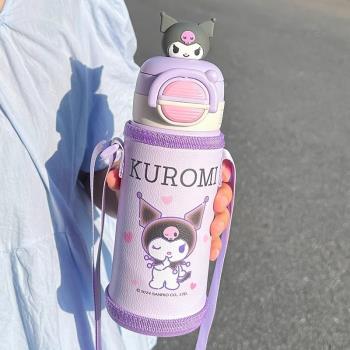 日本兒童庫洛米316保溫杯女上學專用美樂蒂帶杯套吸管雙飲杯便攜
