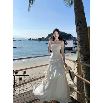鳶尾茉莉小眾輕奢高階吊帶連衣裙成人禮魚尾生日禮服年會氣質長裙