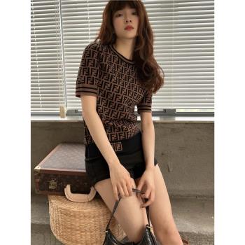 潮牌復古小眾2025年春秋新款內搭時尚休閑短袖針織打底上衣女夏季
