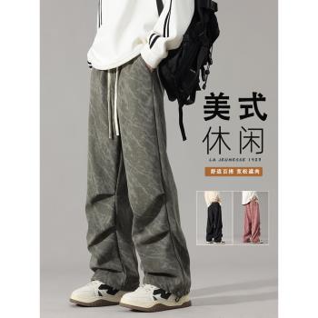 美式復古工裝燈芯絨褲子男女春季高街寬松直筒休閑褲運動長褲潮牌