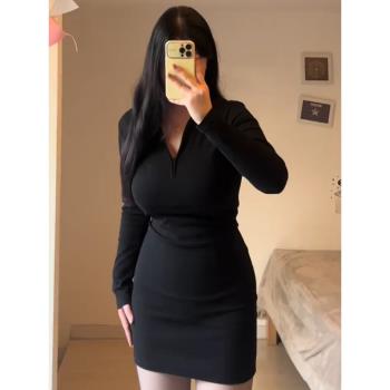 大碼女裝胖mm美式性感辣妹連衣裙2025春季修身包臀裙長袖緊身短裙