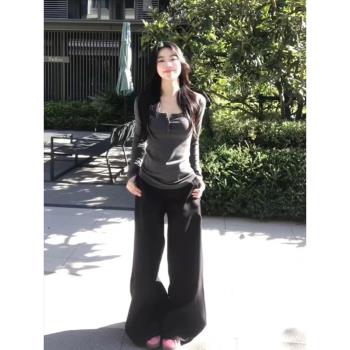 美式辣妹半開領德絨打底衫女秋冬內搭修身顯瘦高級感長袖t恤上衣