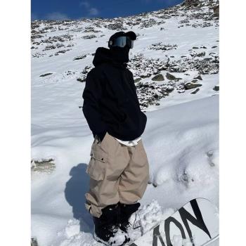 美式寬松防水防風單板滑雪褲男女款冬季情侶戶外加厚耐磨保暖雪褲