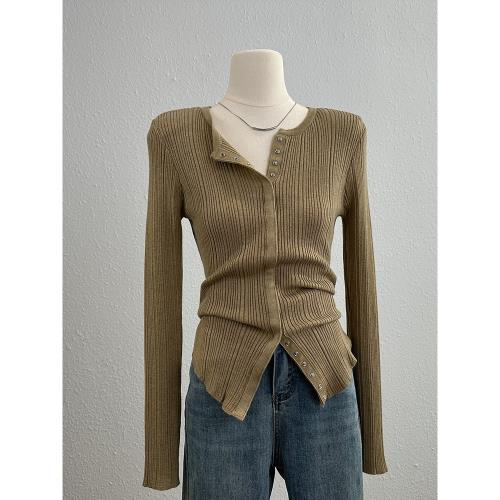 辣妹流行長袖針織開衫女秋季新款墊肩修身顯瘦內搭打底紐扣上衣服