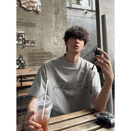 junmanner 字母印花美式潮流寬松打底圓領半袖針織上衣夏男生T恤