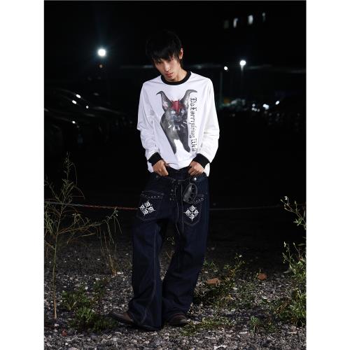 DETW 24AW原創【靈貓標語】黑白撞色拼接260g*長袖打底高級感男女