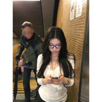 純欲bm風白色長袖t恤女春秋冬季性感辣妹修身顯瘦打底衫正肩上衣