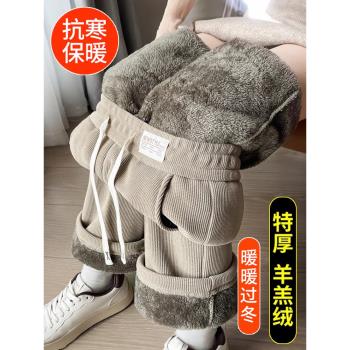 雪尼爾加絨闊腿褲男秋冬季2025新款燈芯絨休閑直筒加厚羊羔絨褲子