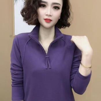 冬季德絨加厚打底衫新款半拉鏈衛衣時尚長袖減齡百搭保暖T恤上衣
