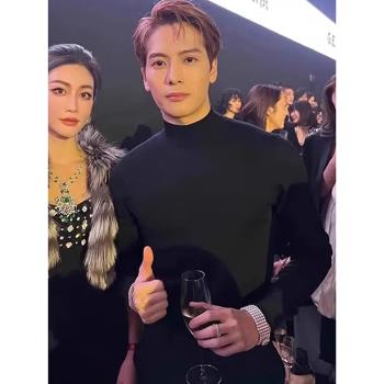 王嘉爾同款德絨半高領打底衫男春秋高階感內搭加絨加厚保暖內衣