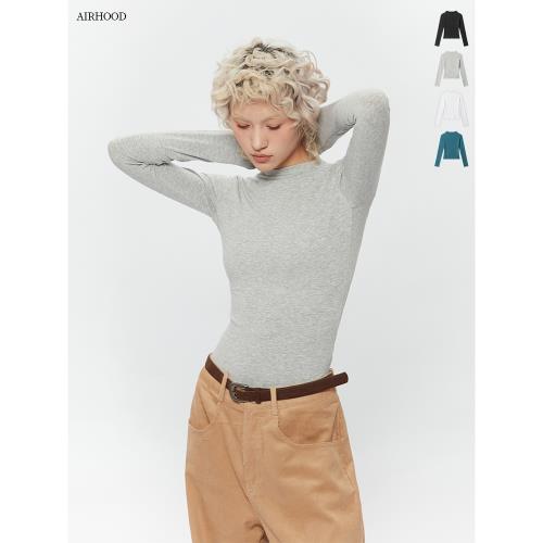 AIRHOOD 秋冬季立領內搭打底衫女裝緊身短款長袖修身純色T恤上衣