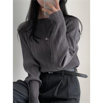 長袖T恤女chic秋季新款復古高級感修身顯瘦打底衫氣質長袖上衣潮