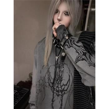 濕體wetbody 原創亞文化哥特廢土風長袖寬松水洗做舊T恤中性上衣