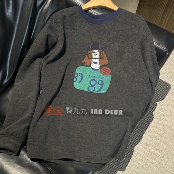 【慵懶數字】中長款長袖T恤百搭卡通印花小眾時尚撞色圓領女上衣