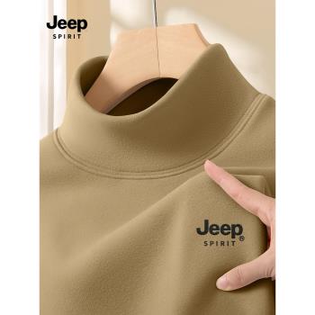 JEEP SPIRIT吉普男士T恤半高領德絨男款打底衫2025新款秋冬上衣男