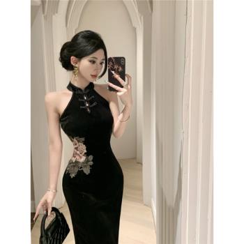 2025新款韓版小眾別致絕美時尚花朵刺繡改良派對旗袍百搭連衣裙女