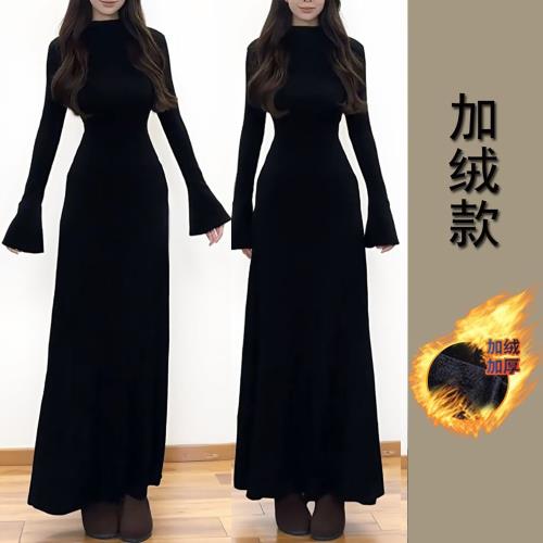 【350克棉加絨加厚】2025秋冬半高領連衣裙時尚打底裙秋冬