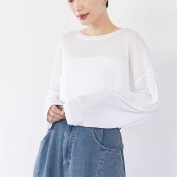 0260 LEPS1M 日單尾貨 透感圓領純色寬松版長袖T恤女士上衣輕薄款