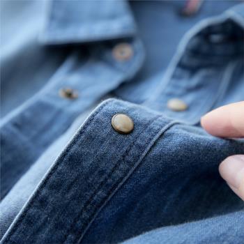 好評如潮！新疆長絨棉純棉經典直筒長袖復古牛仔襯衫上衣女春新款
