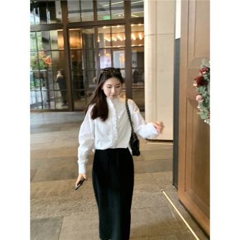 小冰bella/精緻法式宮廷襯衫 復古蕾絲木耳邊襯衫氣質內搭上衣