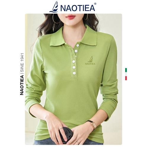 納奧蒂爾小帆船翻領POLO衫上衣女2025春秋新款針織修身顯瘦T恤