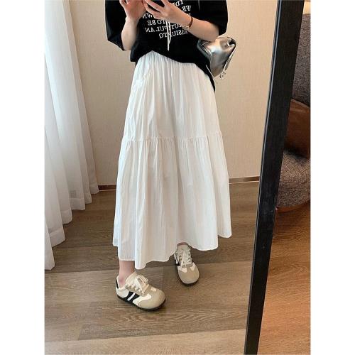 高腰白色a字半身裙女春秋2026年新款早春穿搭顯瘦拼接褶皺中長裙