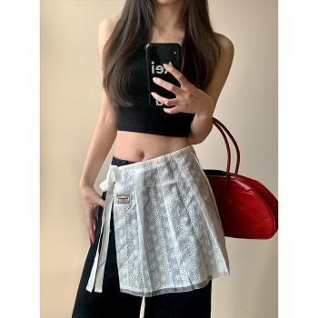 疊穿蕾絲花邊鏤空半身裙花邊圍裙女夏季裙紗裙屁簾時尚百搭短裙
