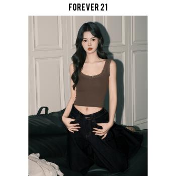 Forever21美拉德ins蕾絲修身小背心女春復古咖色打底內搭吊帶上衣