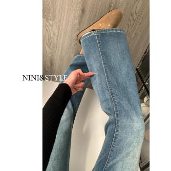 復古微喇牛仔褲女春秋2025年新款高腰顯瘦小個子馬蹄喇叭褲子夏季