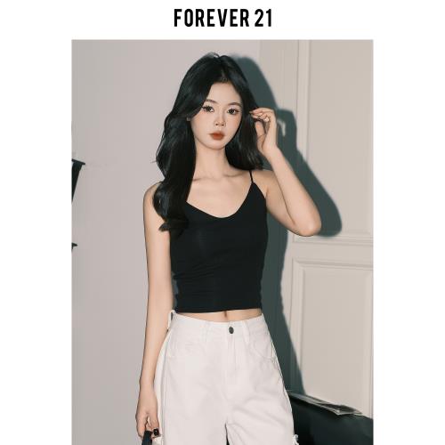 Forever21美式黑色V領修身美背吊帶女春設計感帶胸墊背心內搭上衣