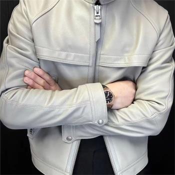 春秋冬季歐貨新款皮外套潮牌同款男士時尚潮流帥氣翻領爆款皮夾克