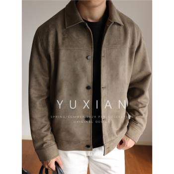 YUXIAN秋冬雙面磨毛麂皮絨男士夾克通勤休閑商務翻領高級保暖外套