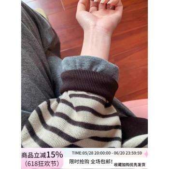 閉眼入即可！巨顯瘦！復古條紋無帽衛衣女2024年冬季新款圓領外套