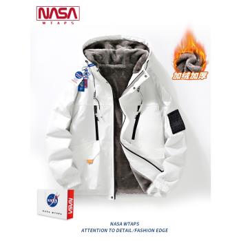 NASA WTAPS2025秋冬季連帽男新款加絨加厚夾克外套沖鋒衣休閑風衣