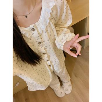 純棉睡衣女春秋季2025年新款長袖ins甜美棉紗可愛大碼家居服套裝