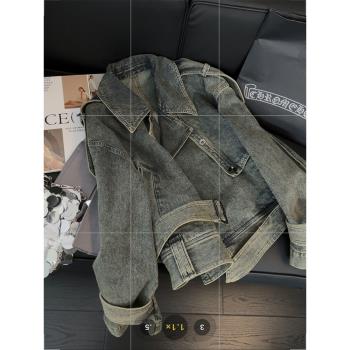 復古牛仔風衣外套女水洗做舊設計感2025春季新款腰帶顯瘦百搭上衣