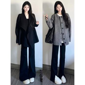 黑色加絨喇叭褲女春秋2025新款高腰顯瘦小個子美式西裝馬蹄微喇褲