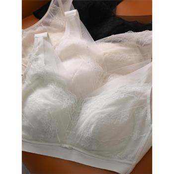 法式性感蕾絲含桑蠶絲內衣輕薄無鋼圈收副乳乳膠胸墊胸罩文胸春夏