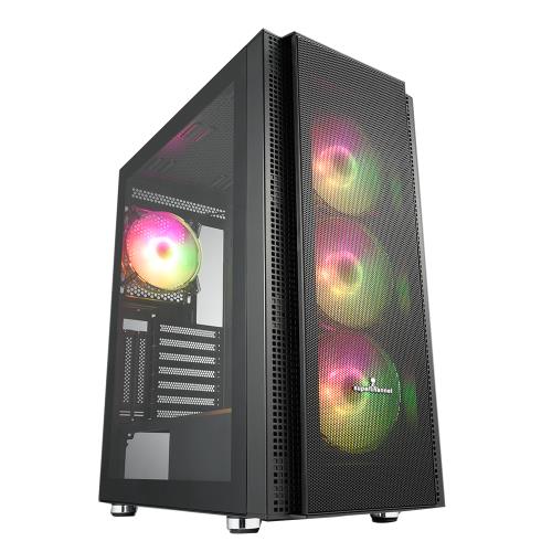 Superchannel 視博通 SW300(B) 電腦機殼/黑/ARGB風扇*4/TYPE-C/直立顯卡/E-ATX
