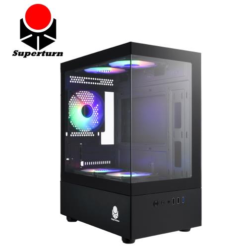 SuperChannel視博通 LEX100M(B) 電腦機殼黑/M-ATX/全景玻璃/顯卡長31.5/CPU高16.5